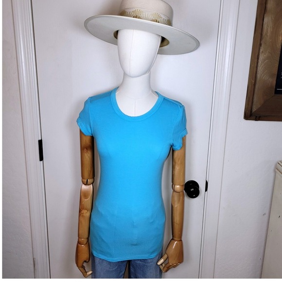 Enza Costa Ribbed Blue Shirt Size Small - Picture 1 of 11